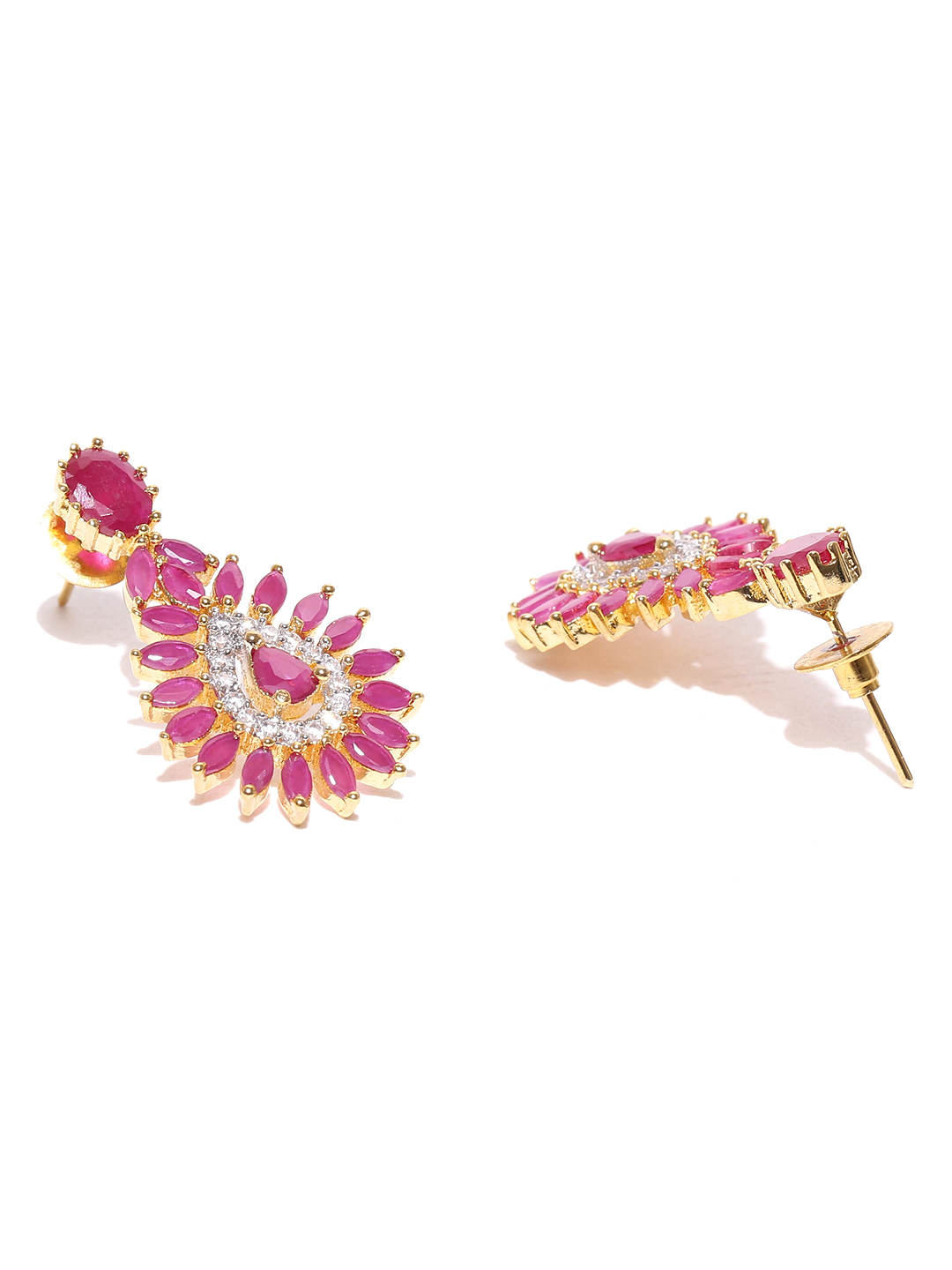 YouBella Pink Gold-Plated Teardrop Shaped Drop Earrings